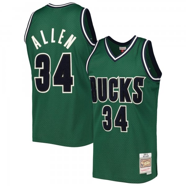 Men's Milwaukee Bucks Ray Allen Mitchell & Ness Hunter Green 2000/01 Hardwood Classics Off-Court Swingman Jersey