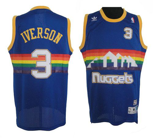 Men's Denver Nuggets #3 Allen Iverson Light Blue Throwback Stitched NBA Jersey