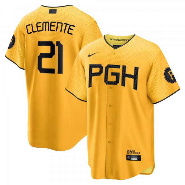 Men's Pittsburgh Pirates Roberto Clemente Nike Gold City Connect Replica Player Jersey