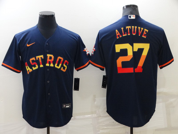 Men's Houston Astros #27 Jose Altuve Navy Blue Rainbow Stitched MLB Cool Base Nike Jersey