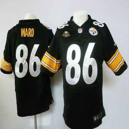 Nike Pittsburgh Steelers #86 Hines Ward Black Team Color With 80TH Patch Men's Embroidered NFL Game Jersey