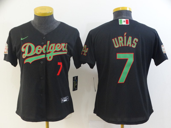 Women's Nike Los Angeles Dodgers #7 Julio Urias World Series Patch Mexico Black MLB Jersey