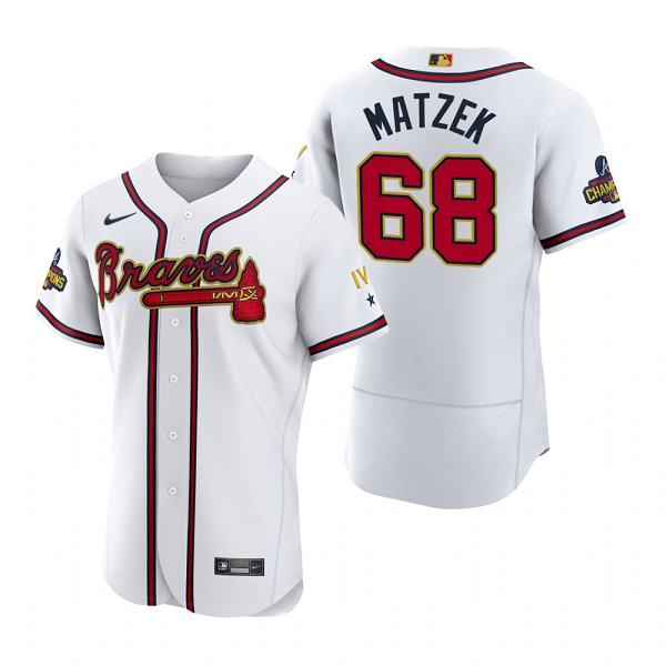 Men's Atlanta Braves #68 Tyler Matzek White 2022 Gold Program MLB Jersey