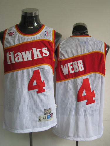 Men's Atlanta Hawks #4 Spud Webb White Stitched Throwback NBA Jersey