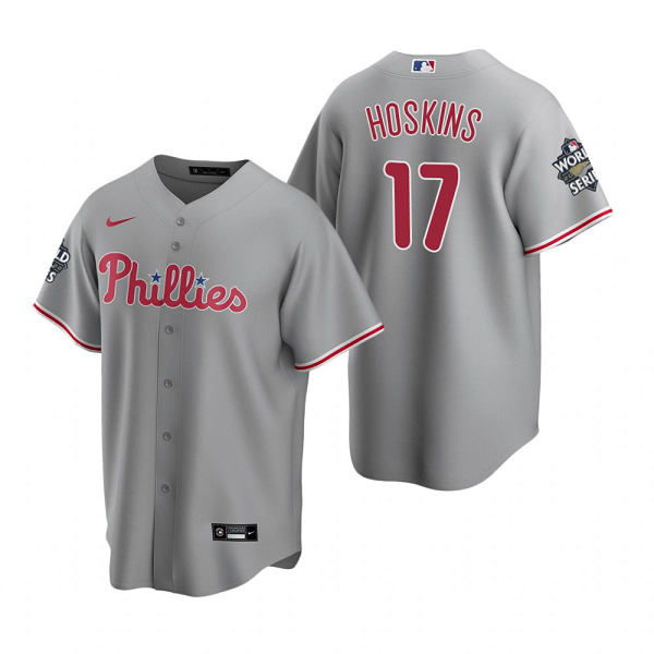 Men's Philadelphia Phillies Rhys Hoskins Gray 2022 World Series Cool Base Jersey