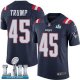 Men's Nike NFL New England Patriots #45 Donald Trump Limited Navy Blue Rush Vapor Untouchable Super Bowl LII Jersey