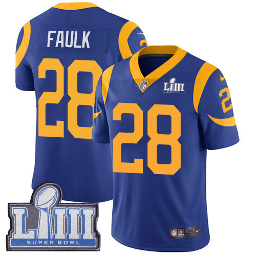 Nike Los Angeles Rams #28 Marshall Faulk Royal Blue Alternate Super Bowl LIII Bound Men's Stitched NFL Vapor Untouchable Limited Jersey