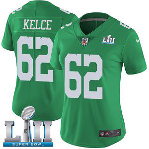 Women's Nike NFL Philadelphia Eagles #62 Jason Kelce Limited Green Rush Vapor Untouchable Super Bowl LII Jersey