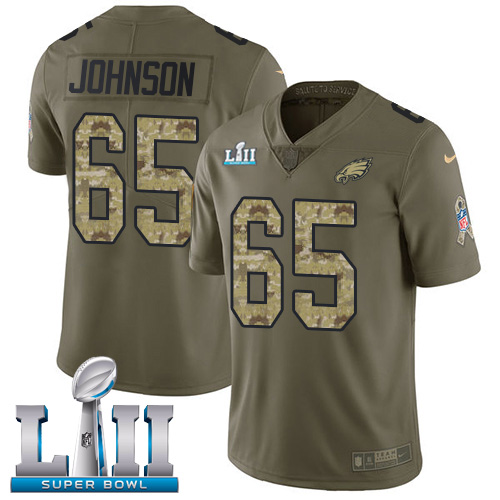 Nike Philadelphia Eagles #65 Lane Johnson Olive/Camo Super Bowl LII Men's Stitched NFL Limited 2017 Salute To Service Jersey