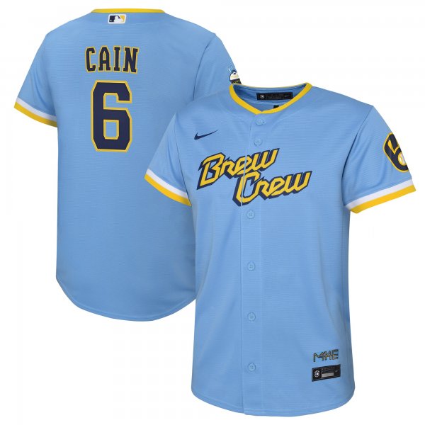 Youth Milwaukee Brewers Lorenzo Cain Nike Powder Blue City Connect Replica Player Jersey