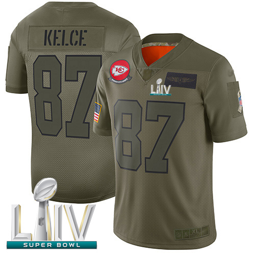 Kansas City Chiefs #87 Travis Kelce Camo Super Bowl LIV Bound Men's Stitched NFL Limited 2019 Salute To Service Jersey