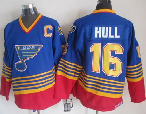 St. Louis Blues #16 Brett Hull Light Blue/Red CCM Throwback Stitched NHL Jersey