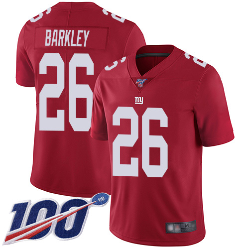 New York Giants #26 Saquon Barkley Red Youth Stitched NFL Limited Inverted Legend 100th Season Jersey