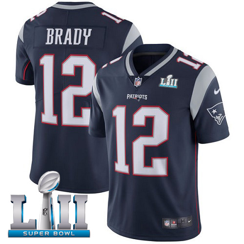 Youth Nike NFL New England Patriots #12 Tom Brady Limited Home Navy Blue Vapor Untouchable Super Bowl LII Jersey