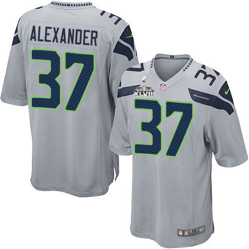 Seattle Seahawks Super Bowl XLVIII #37 Men's Shaun Alexander Game Alternate Grey Jersey