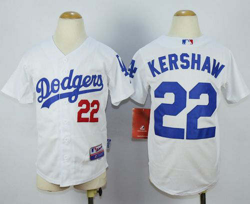 Los Angeles Dodgers #22 Clayton Kershaw White Cool Base Stitched Youth MLB Jersey