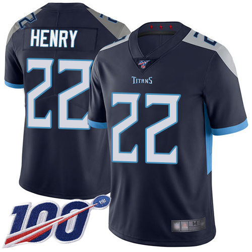 Tennessee Titans #22 Derrick Henry Navy Blue Team Color Men's Stitched NFL 100th Season Vapor Limited Jersey