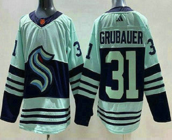 Men's Seattle Kraken #31 Philipp Grubauer Light Green 2022 Reverse Retro NHL Jersey