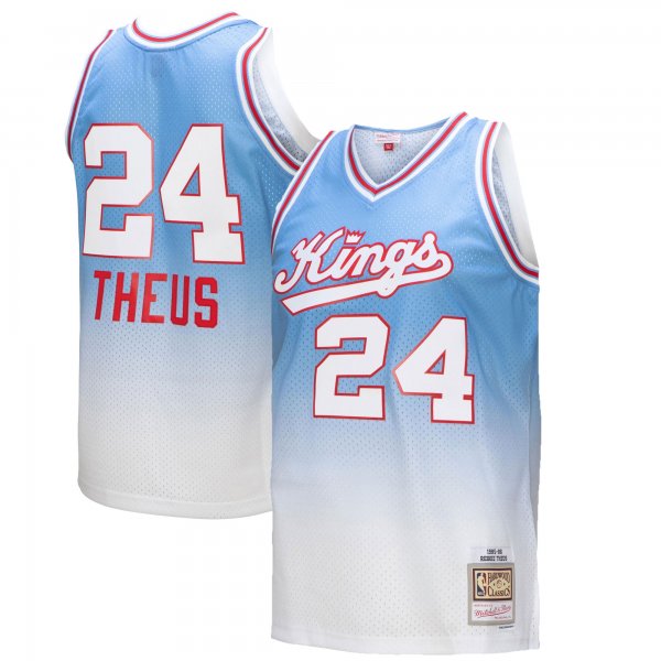 Men's Sacramento Kings Reggie Theus Mitchell & Ness White/Light Blue 1985/86 Hardwood Classics Fadeaway Swingman Player Jersey