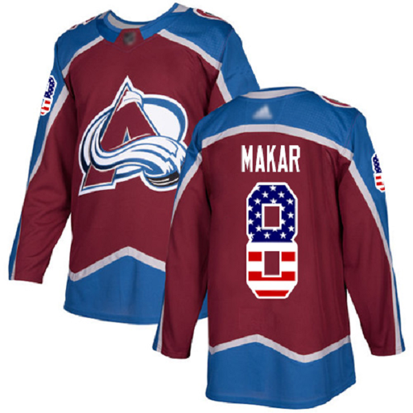 Adidas Avalanche #8 Cale Makar Burgundy Home USA Flag Stitched NHL Jersey