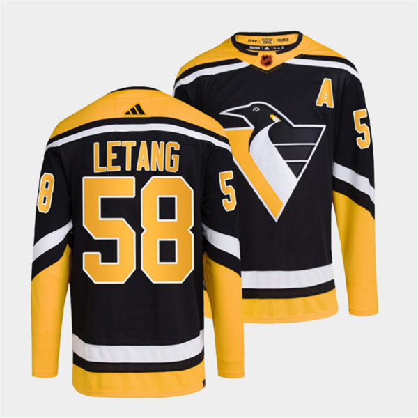 Men's Pittsburgh Penguins #58 Kris Letang Black 2022 Reverse Retro NHL Jersey