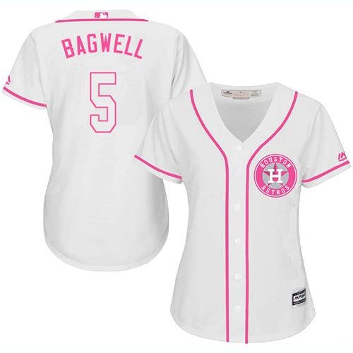 Houston Astros #5 Jeff Bagwell White/Pink Fashion Women's Stitched MLB Jersey