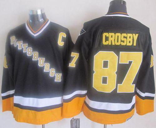 Pittsburgh Penguins #87 Sidney Crosby Black/Yellow CCM Throwback Stitched NHL Jersey