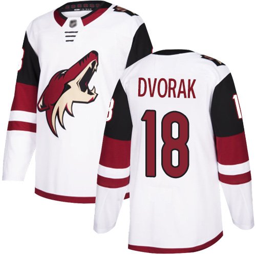 Men's Adidas Arizona Coyotes #18 Christian Dvorak White Away NHL Jersey.