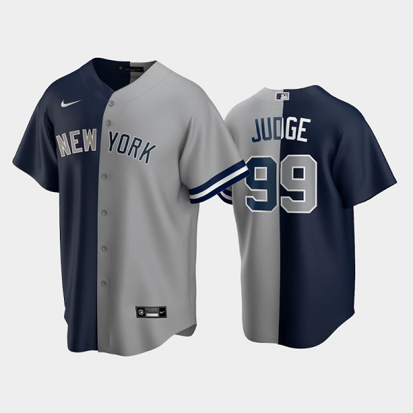 Men's New York Yankees Split Replica MLB Jersey #99 Aaron Judge Navy-Gray