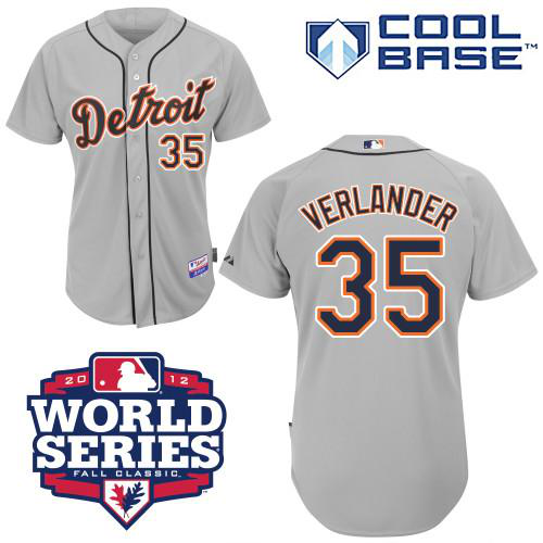 Men's Detroit Tigers #35 Justin Verlander Grey Cool Base w/2012 World Series Patch Stitched MLB Jersey