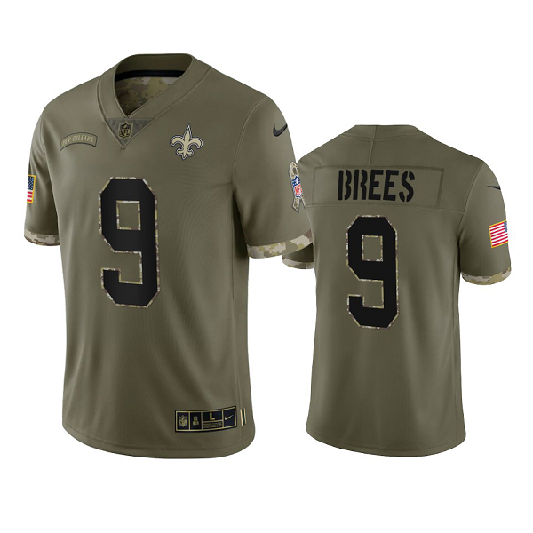 New Orleans Saints Drew Brees #9 Olive 2022 Salute To Service Limited Jersey