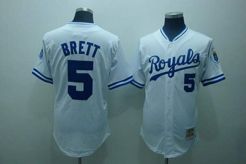 Mitchell And Ness Kansas City Royals #5 George Brett Stitched White Throwback MLB Jersey