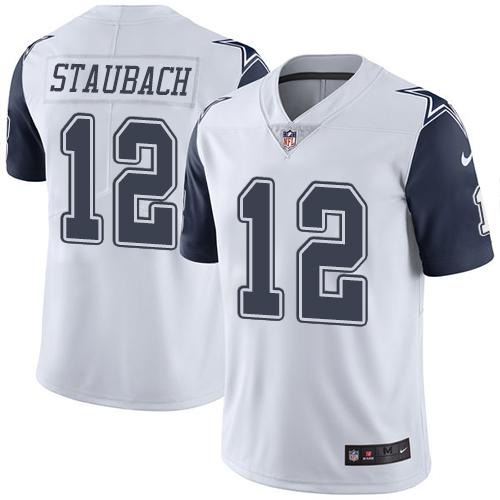 Men's Nike Dallas Cowboys #12 Roger Staubach White Stitched NFL Limited New Color Rush Jersey