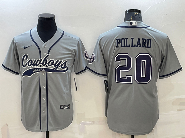 Men's Dallas Cowboys #20 Tony Pollard Grey Stitched Baseball Cool Base Jersey