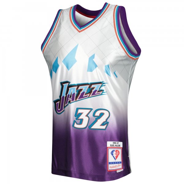 Men's Utah Jazz Karl Malone Mitchell & Ness Platinum 1996/97 Hardwood Classics 75th Anniversary Swingman Jersey