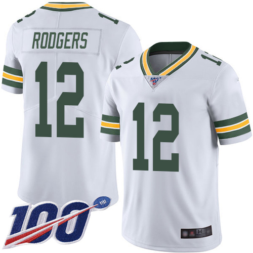 Green Bay Packers #12 Aaron Rodgers White Men's Stitched NFL 100th Season Vapor Limited Jersey