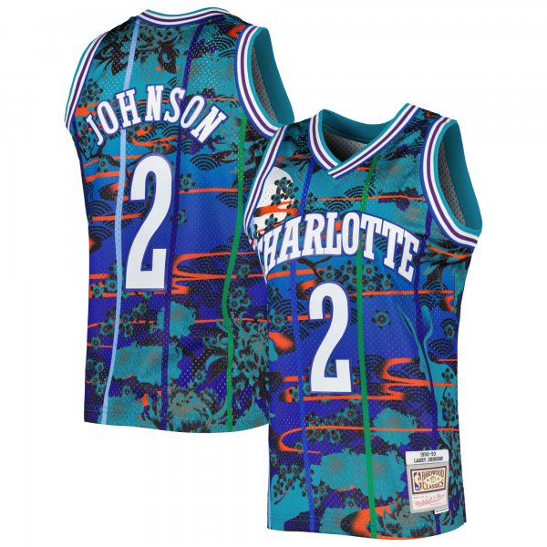 Men's Charlotte Hornets Larry Johnson Mitchell & Ness Teal 1992/93 Hardwood Classics Lunar New Year Swingman Jersey