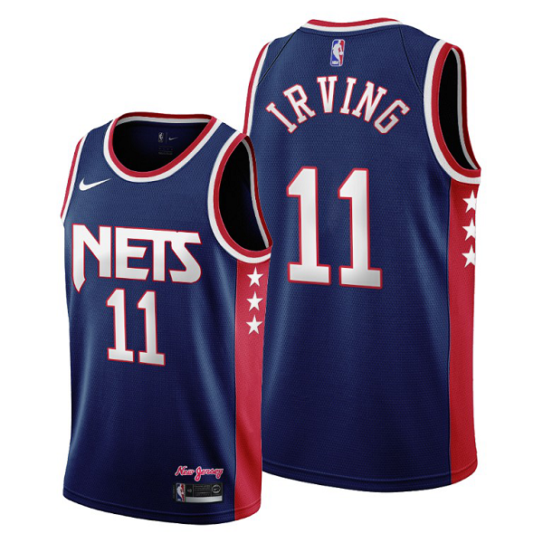 Men's Brooklyn Nets #11 Kyrie Irving 2021-22 City Edition Throwback 90s Wordmark Navy Jersey