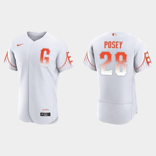 Men's San Francisco Giants #28 Buster Posey White 2021 City Connect Jersey