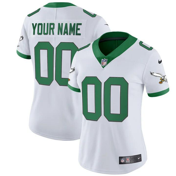 Women's Philadelphia Eagles Kelley Green White Custom All Stitched NFL Jersey