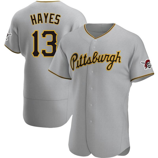 Men's Pittsburgh Pirates #13 Ke'Bryan Hayes Road Gray Flexbase MLB Jersey