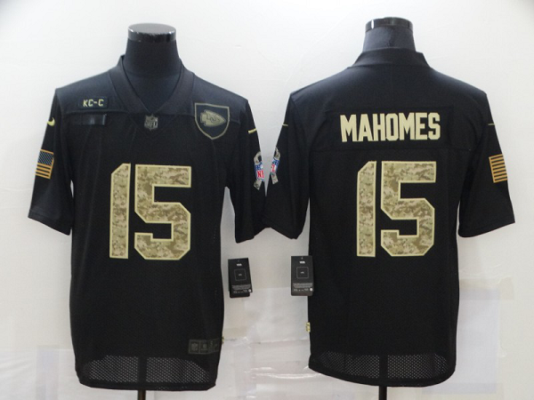 Men's Kansas City Chiefs #15 Patrick Mahomes Black Camo 2020 Salute To Service Stitched NFL Nike Limited Jersey