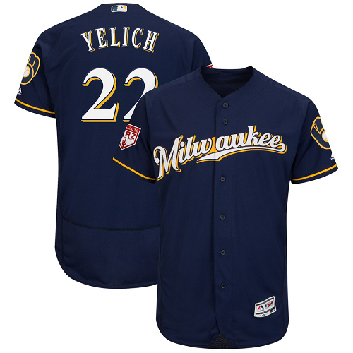 Men's Milwaukee Brewers #22 Christian Yelich Majestic Navy 2019 Spring Training Flex Base Player MLB Jersey