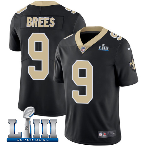 Nike New Orleans Saints #9 Drew Brees Black Team Color Men's Stitched NFL Vapor Untouchable Limited Super Bowl LIII Jersey