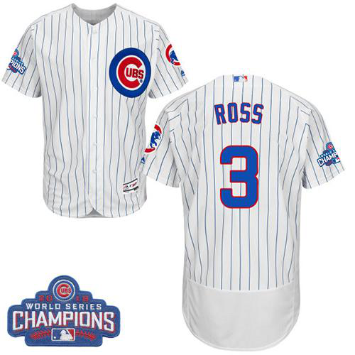 Chicago Cubs #3 David Ross White(Blue Strip) Flexbase Collection 2016 World Series Champions Stitched MLB Jersey