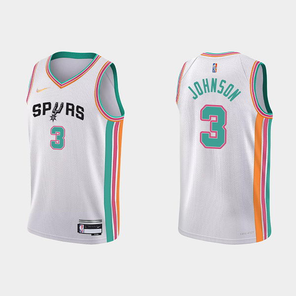 Men's San Antonio Spurs #3 Keldon Johnson 2021-22 75th Anniversary City White NBA Jersey