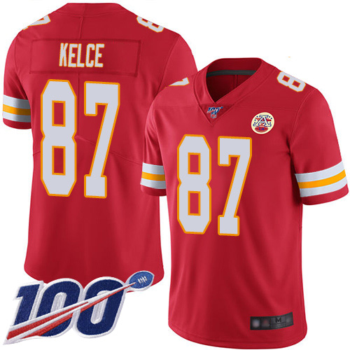 Kansas City Chiefs #87 Travis Kelce Red Team Color Men's Stitched NFL 100th Season Vapor Limited Jersey