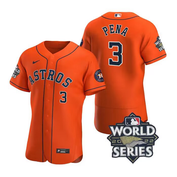 Men's Jeremy Pena #3 Houston Astros 2022 World Series Orange Stitched Flex Base MLB Jersey