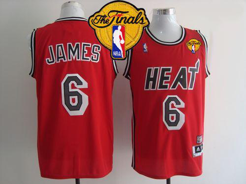 Men's Miami Heat #6 LeBron James Red Hardwood Classics Nights Finals Patch Stitched NBA Jersey