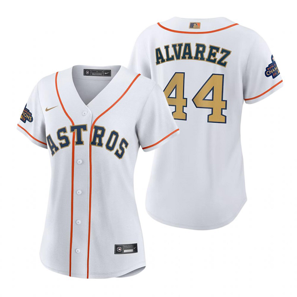 Women's Houston Astros MLB #44 Yordan Alvarez White 2023 Gold Collection Cool Base Nike Jersey